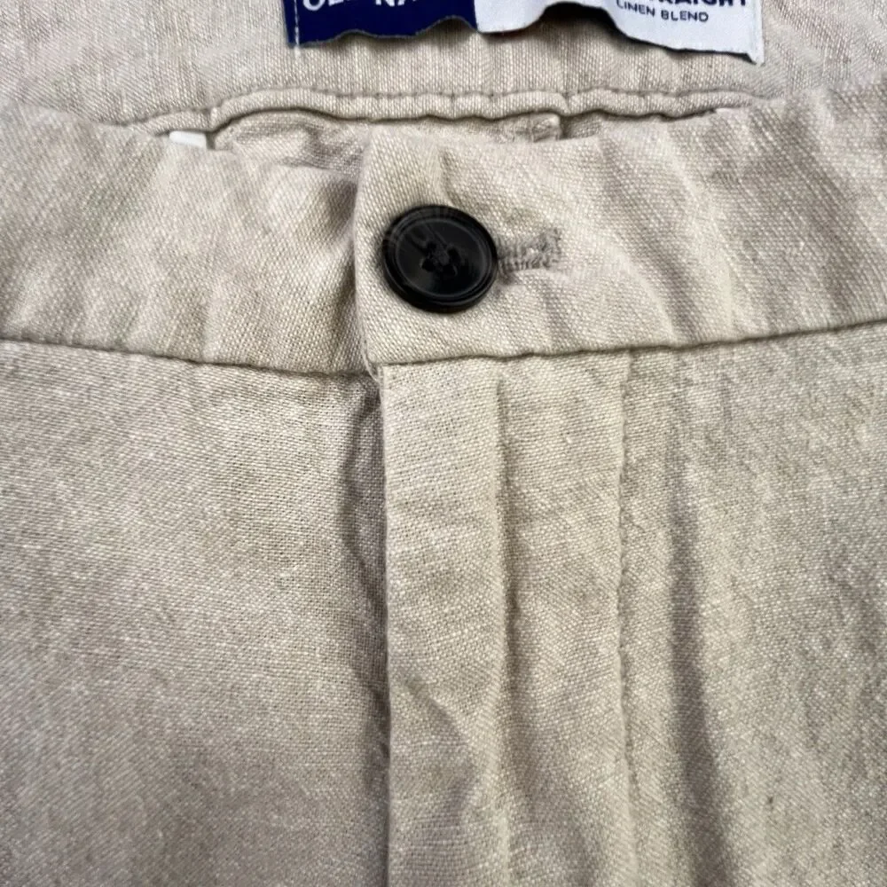 Old Navy 90's Straight Pants Men's 36x32 Sand Beige Linen Blend Khaki Beach